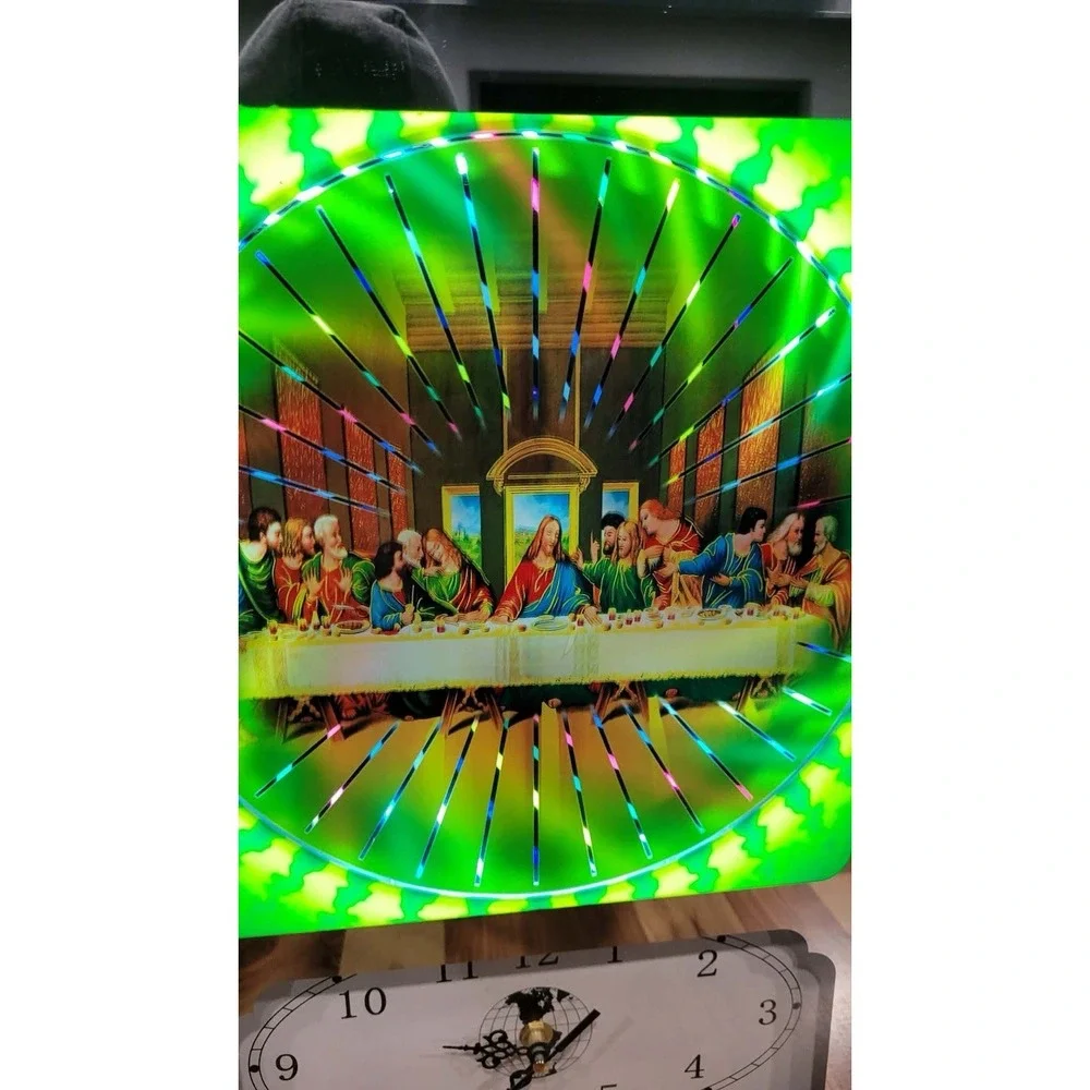 The Last Super Christian Motion Lamp Lighted Mirror With Clock RARE 10.5